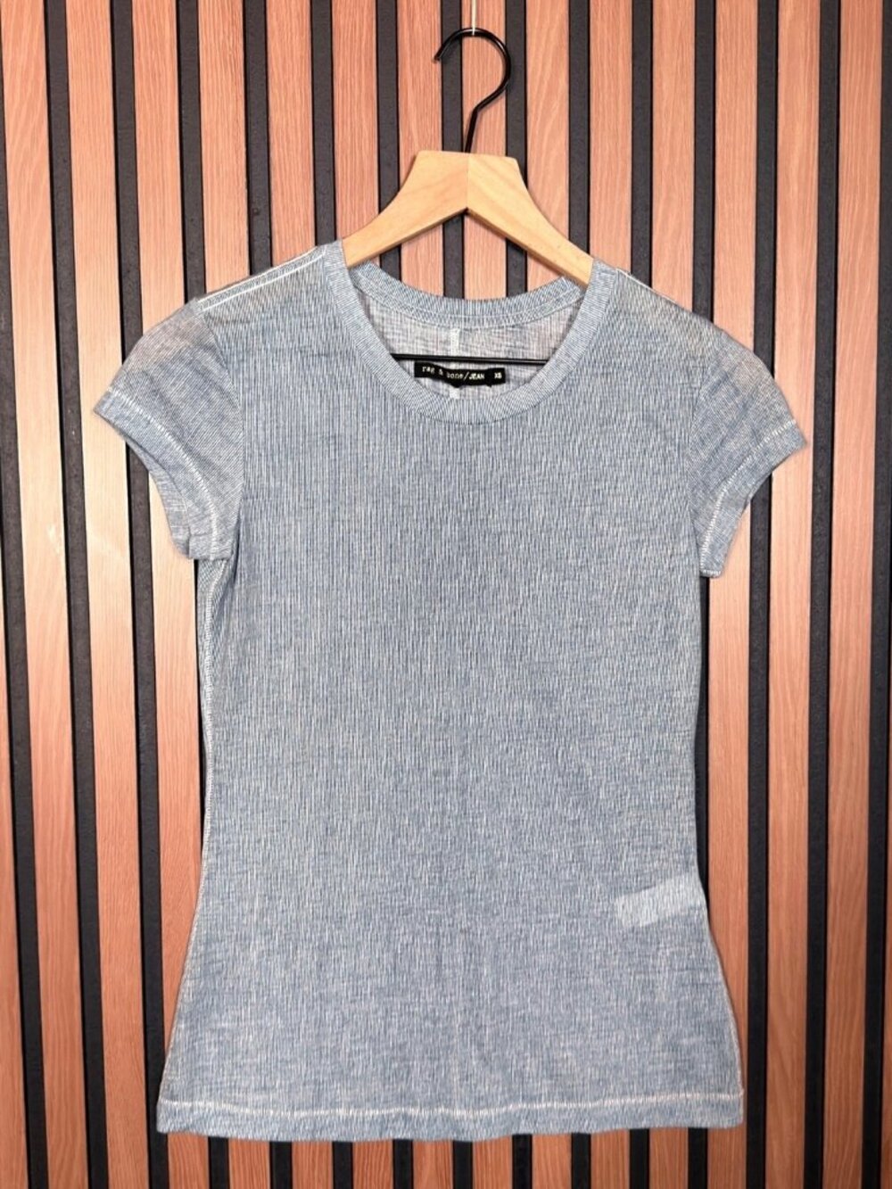 Rag & Bone Top XS Womens Blue Gray Ribbed Sheer Crewneck Cotton Blend